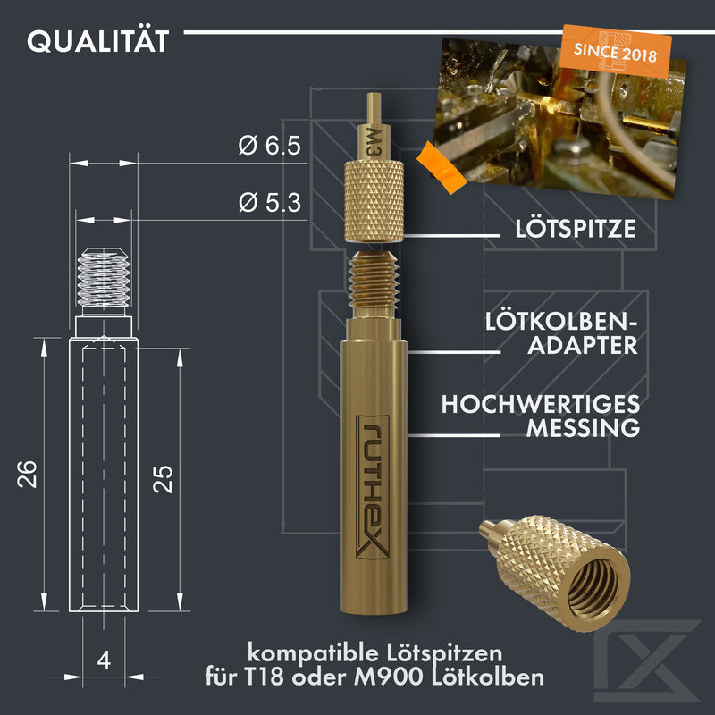 Ruthex M3S + M4S + M5S Short Thread Insert Bundle + Soldering Tip Set - 100 + 50 + 50 Pieces Brass Threaded Sockets for 3D Printing Plastic Parts