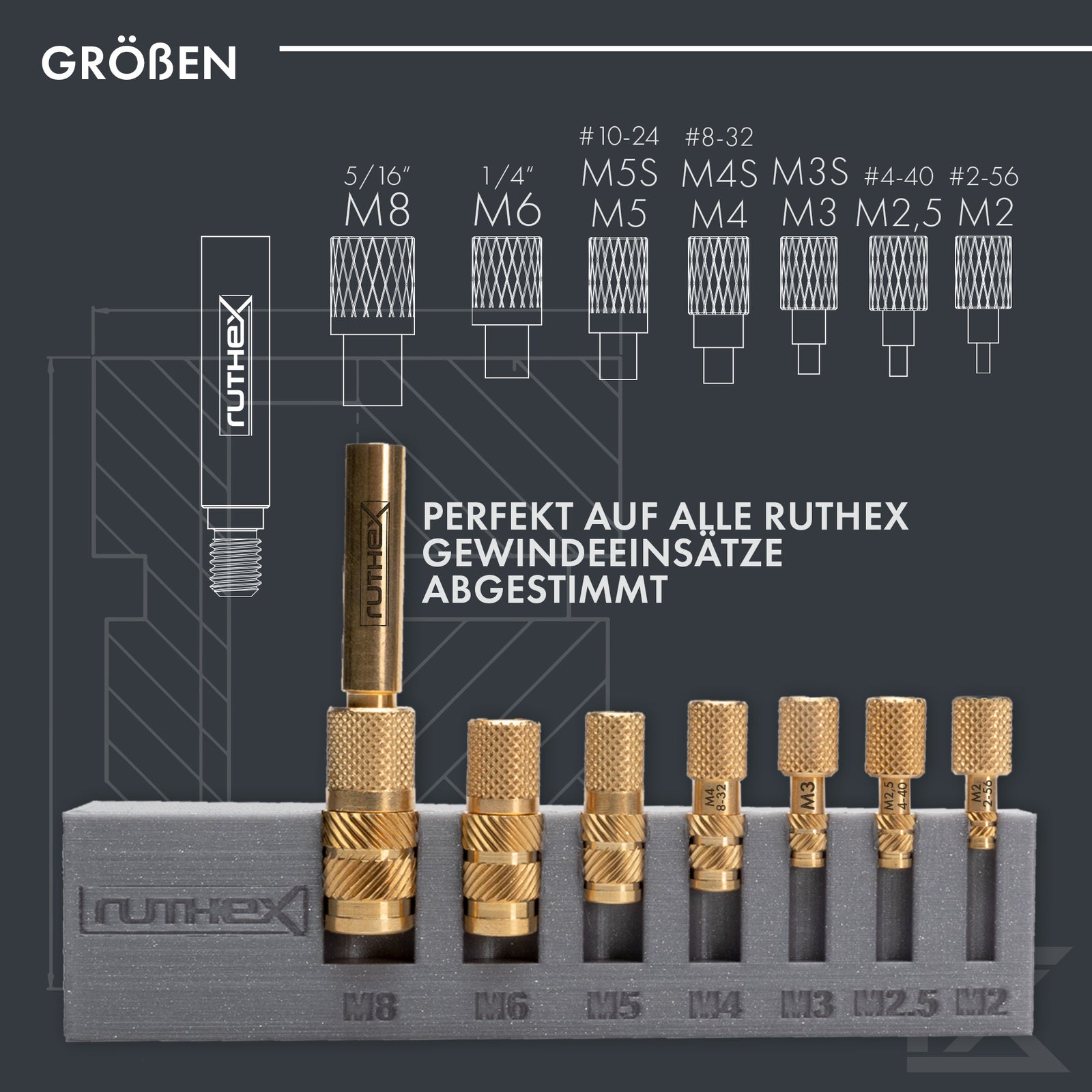 ruthex complete set M2 + M3 + M4 + M5 assortment box - M2.5 + M6 + M8