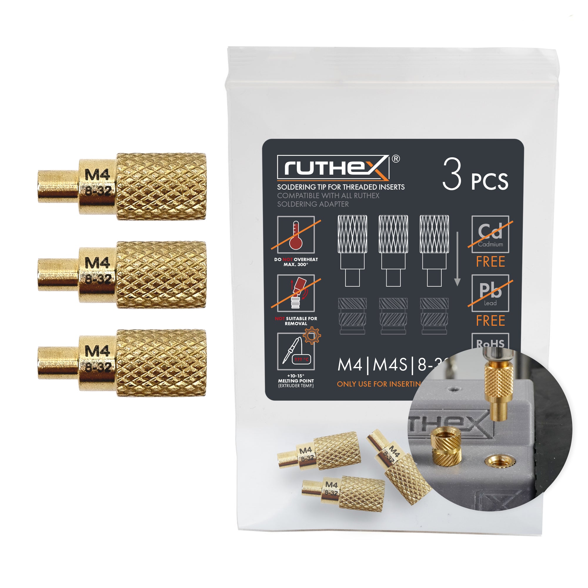 ruthex 3x replacement melting aids M4 - #8-32 for ruthex thread insert