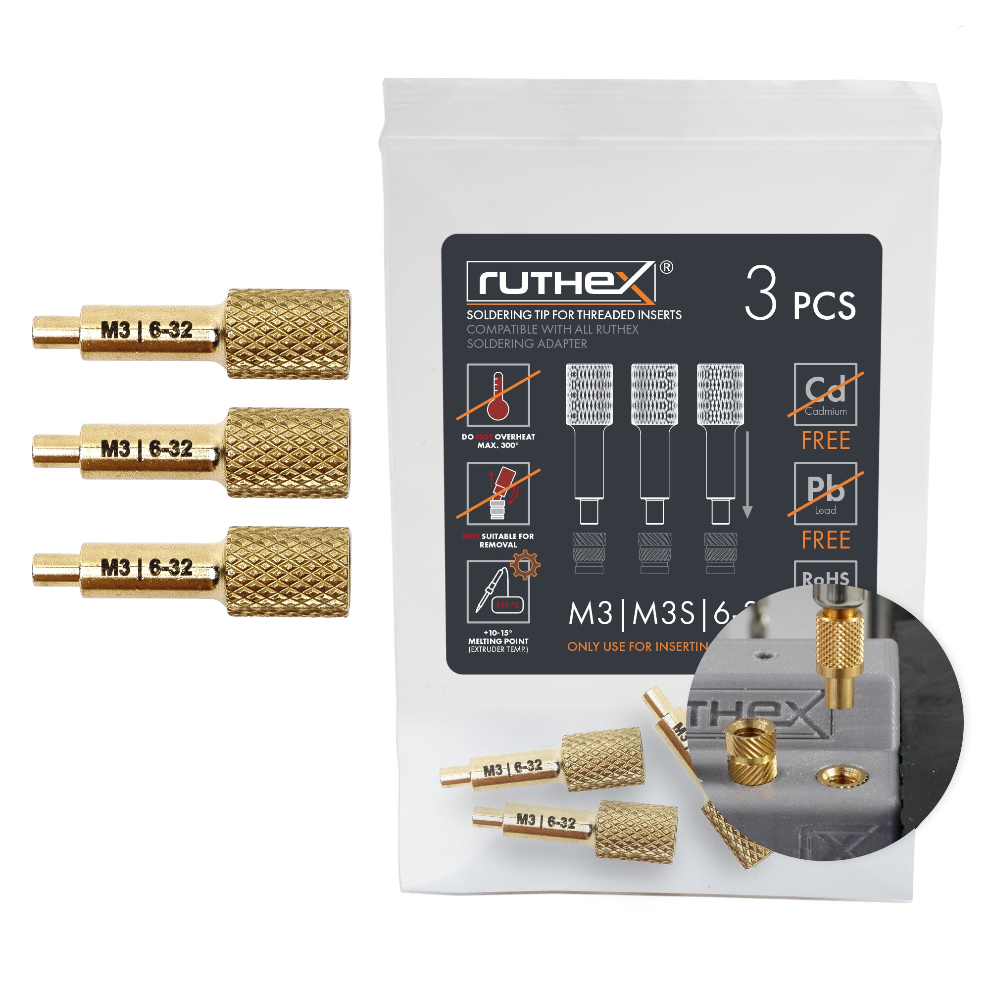 ruthex 3x replacement melting aids M3 - #6-32 for ruthex thread insert