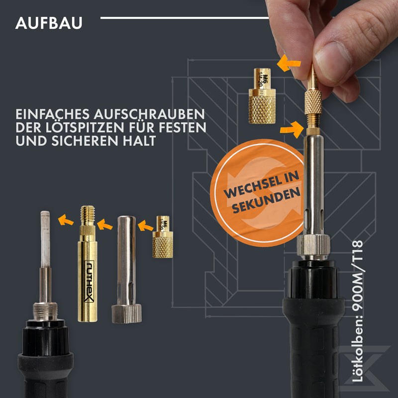 ruthex M2 + M3 + M4 + M5 Gewindeeinsätze Sortimentskasten + Lötspitzen Set – 70 + 100 + 50 + 50 Stück Messing Gewindebuchsen für 3D Druck-Teile aus Kunststoff
