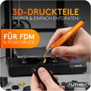 ruthex Entgrater in Metallbox inkl. 11 Klingen für Kunststoff, Metall, Edelstahl - ideal im 3D Druck - Handentgrater mit Griffstaufach - zusätzliche titanbeschichtete Entgraterklingen für Bohrungen