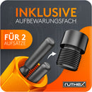 ruthex Entgrater in Metallbox inkl. 11 Klingen für Kunststoff, Metall, Edelstahl - ideal im 3D Druck - Handentgrater mit Griffstaufach - zusätzliche titanbeschichtete Entgraterklingen für Bohrungen