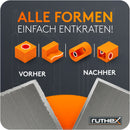 ruthex Entgrater in Metallbox inkl. 11 Klingen für Kunststoff, Metall, Edelstahl - ideal im 3D Druck - Handentgrater mit Griffstaufach - zusätzliche titanbeschichtete Entgraterklingen für Bohrungen