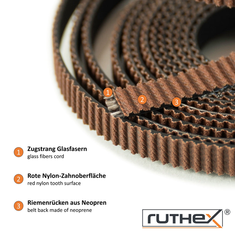 Courroie de distribution Ruthex GT2 (2 m x 6 mm) - cordon de tension en fibre de verre