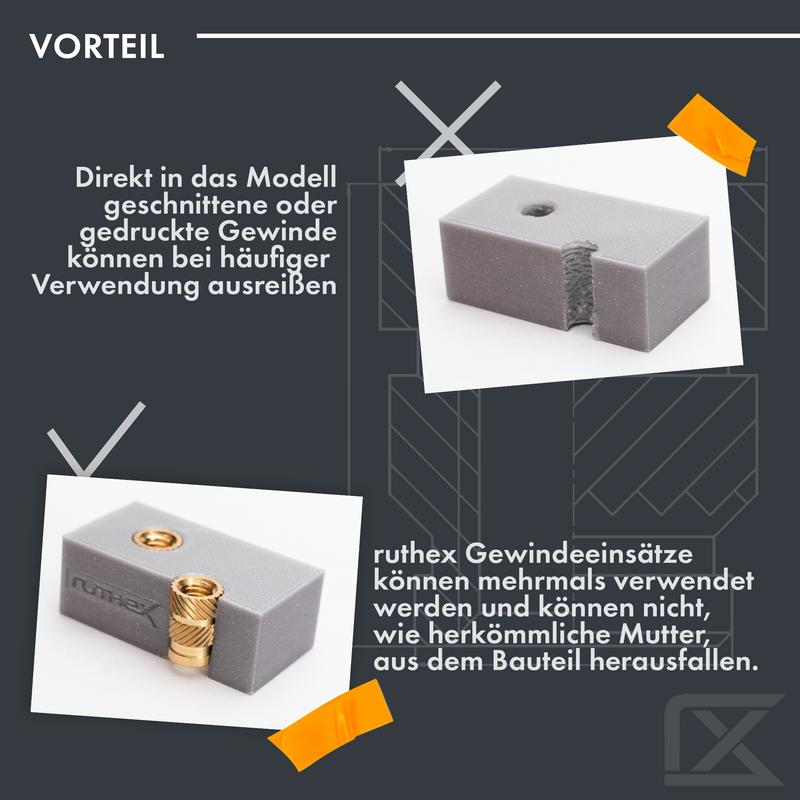 ruthex M4 thread insert - 50 pieces RX-M4x8.1 brass threaded bushings for 3D printed plastic parts